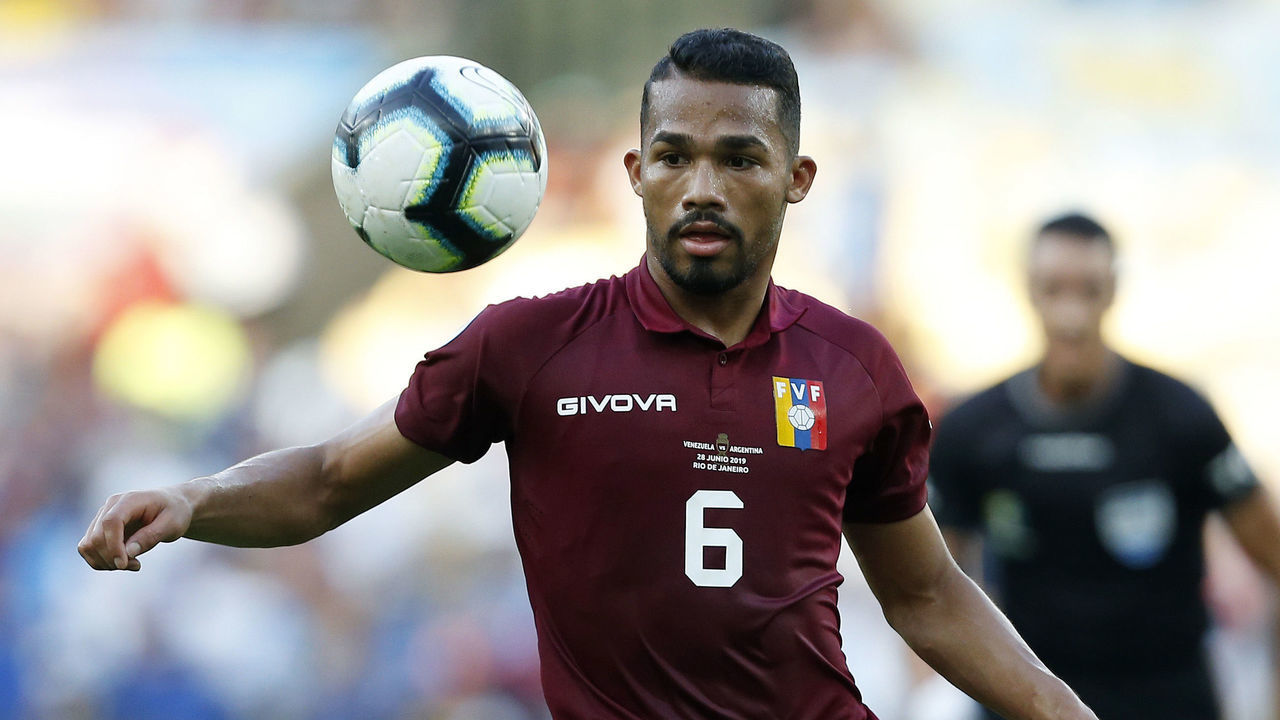 RIO DE JANEIRO, BRAZIL - JUNE 28: Yangel Herrera of Venezuela looks at the ball during the Copa America Brazil 2019 quarterfinal match between Argentina and Venezuela at Maracana Stadium on June 28, 2019 in Rio de Janeiro, Brazil.