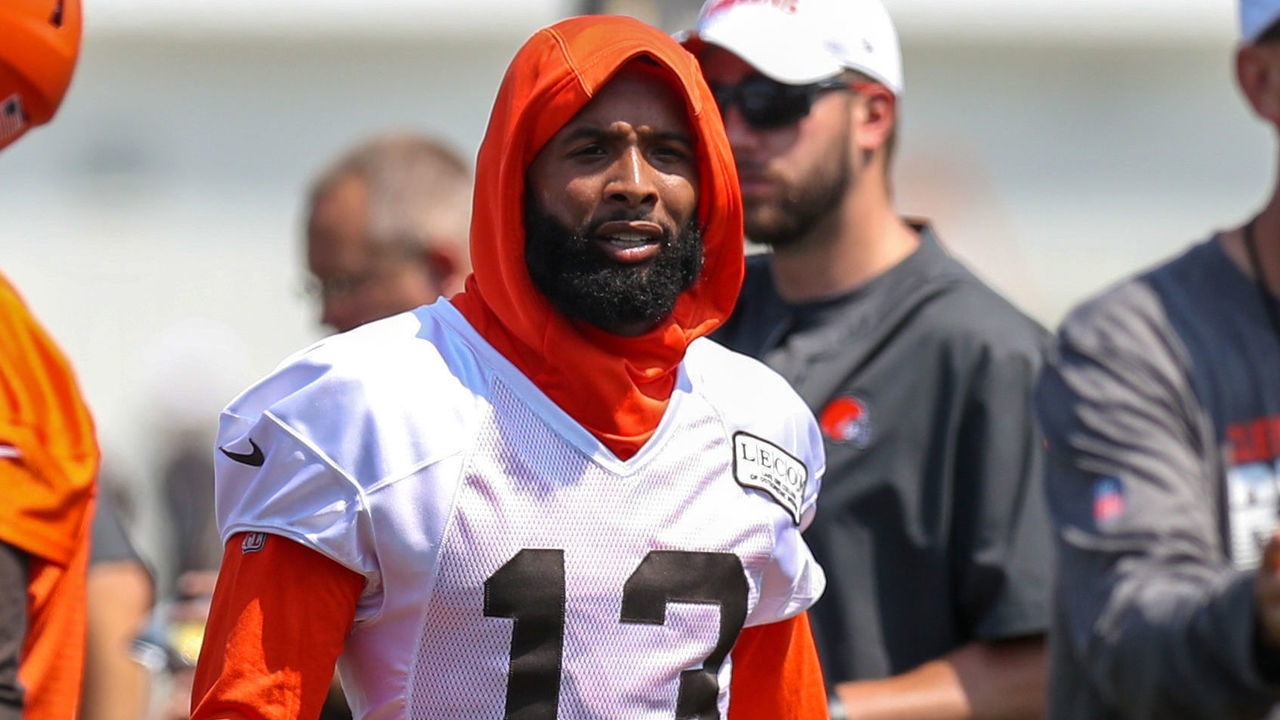 BEREA, OH - JULY 25: Cleveland Browns wide receiver Odell Beckham Jr. (13) participates in drills during the Cleveland Browns Training Camp on July 25, 2019, at the at the Cleveland Browns Training Facility in Berea, Ohio.