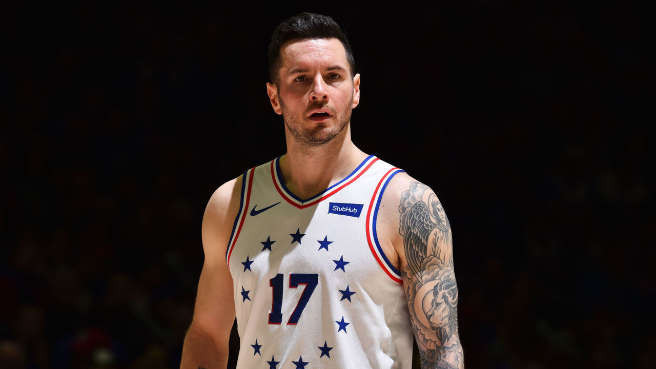 PHILADELPHIA, PA - MAY 9: JJ Redick #17 of the Philadelphia 76ers looks on during a game against the Toronto Raptors during Game Six of the Eastern Conference Semifinals on May 9, 2019 at the Wells Fargo Center in Philadelphia, Pennsylvania NOTE TO USER: User expressly acknowledges and agrees that, by downloading and/or using this Photograph, user is consenting to the terms and conditions of the Getty Images License Agreement. Mandatory Copyright Notice: Copyright 2019 NBAE