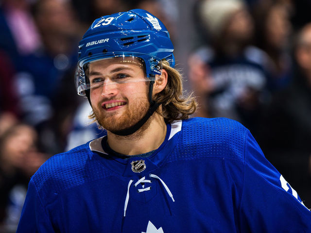 TORONTO, ON - DECEMBER 20: Toronto Maple Leafs right wing William Nylander #29 smiles at an NHL game against the Florida Panthers during the second period at the Scotiabank Arena on December 20, 2018 in Toronto, Ontario, Canada.