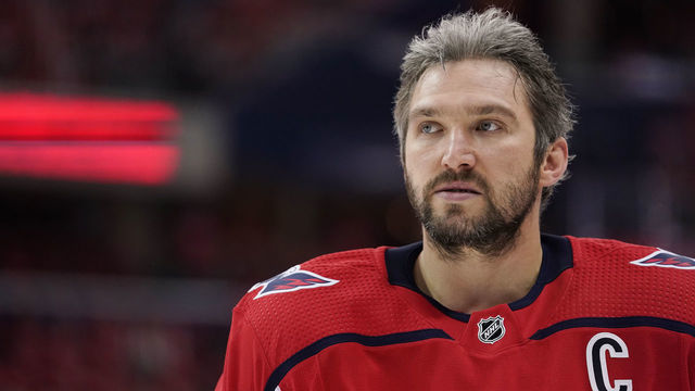 WASHINGTON, DC - APRIL 20: Alex Ovechkin #8 of the Washington Capitals warms up before playing against the Carolina Hurricanes in Game Five of the Eastern Conference First Round during the 2019 NHL Stanley Cup Playoffs at Capital One Arena on April 20, 2019 in Washington, DC.