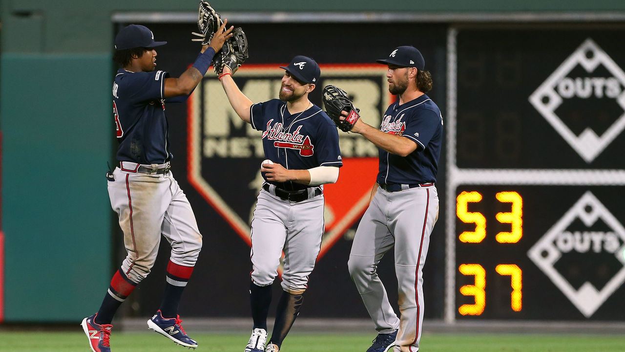 Ronald Acuna Jr. grounds out, third baseman Maikel Franco to first