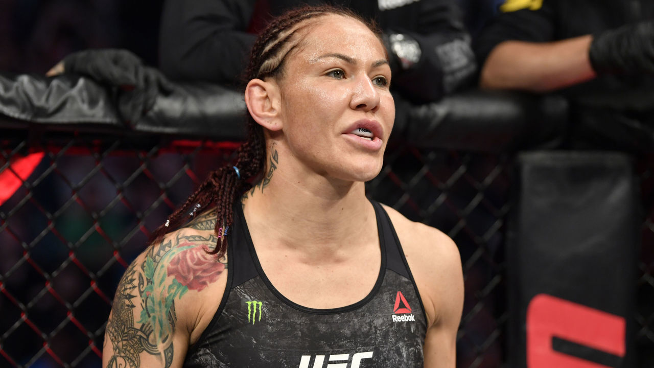 EDMONTON, ALBERTA - JULY 27: Cris Cyborg of Brazil prepares to fight Felicia Spencer of Canada in their featherweight bout during the UFC 240 event at Rogers Place on July 27, 2019 in Edmonton, Alberta, Canada.