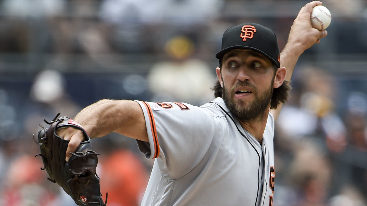 SAN DIEGO, CA - JULY 28: Madison Bumgarner #40 of the San Francisco Giants pitches during the second inning of a baseball game against the San Diego Padres at Petco Park July 28, 2019 in San Diego, California.