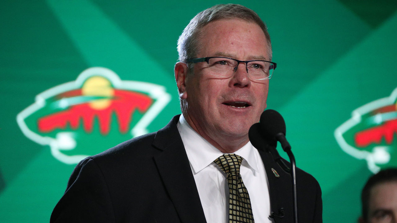VANCOUVER, BRITISH COLUMBIA - JUNE 21: General manager Paul Fenton of the Minnesota Wild speaks onstage during the first round of the 2019 NHL Draft at Rogers Arena on June 21, 2019 in Vancouver, Canada.