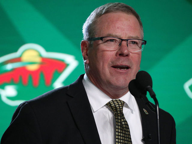 VANCOUVER, BRITISH COLUMBIA - JUNE 21: General manager Paul Fenton of the Minnesota Wild speaks onstage during the first round of the 2019 NHL Draft at Rogers Arena on June 21, 2019 in Vancouver, Canada.