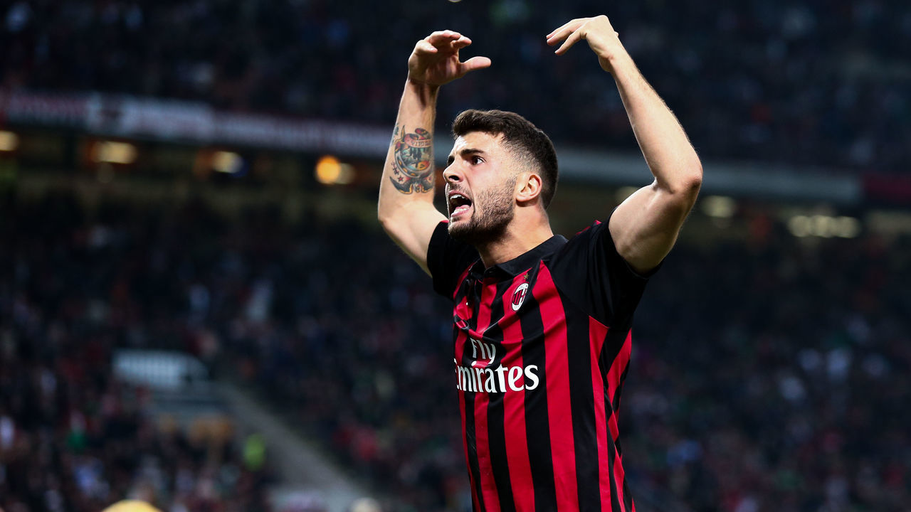 STADIO GIUSEPPE MEAZZA, MILANO, ITALY - 2019/04/02: Patrick Cutrone of Ac Milan during the Serie A football match between AC Milan and Udinese Calcio . The match ends in a tie 1-1.