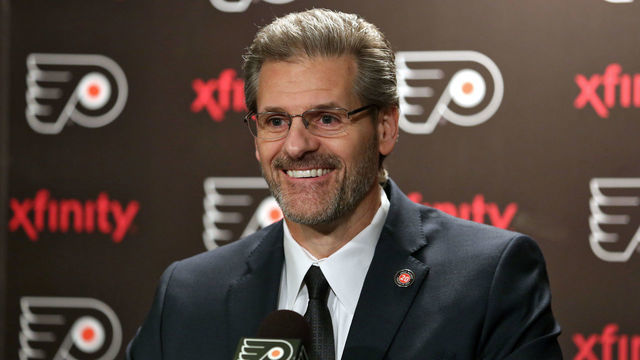 PHILADELPHIA, PA - FEBRUARY 29: General Manager Ron Hextall of the Philadelphia Flyers speaks to the media in regards to the NHL trade deadline that had recently passed prior to a game against the Calgary Flames on February 29, 2016 at the Wells Fargo Center in Philadelphia, Pennsylvania.