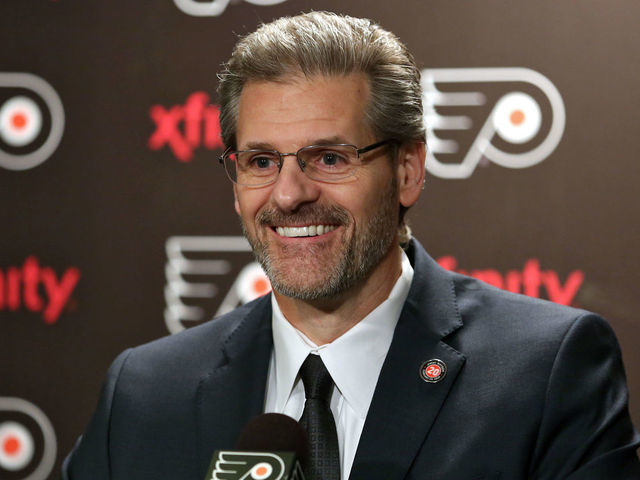 PHILADELPHIA, PA - FEBRUARY 29: General Manager Ron Hextall of the Philadelphia Flyers speaks to the media in regards to the NHL trade deadline that had recently passed prior to a game against the Calgary Flames on February 29, 2016 at the Wells Fargo Center in Philadelphia, Pennsylvania.