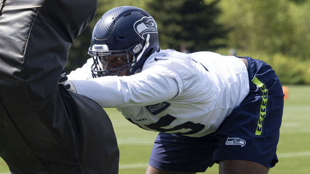 RENTON, WA - MAY 04: Seattle Seahawks defensive end L.J. Collier (91) performing drills during the Seahawks Rookie Mini-Camp on May 04, 2019, at Virginia Mason Athletic Center in Renton, WA.