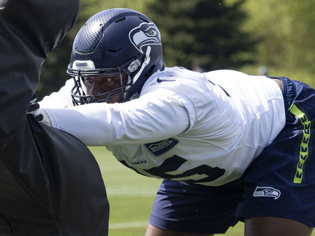 RENTON, WA - MAY 04: Seattle Seahawks defensive end L.J. Collier (91) performing drills during the Seahawks Rookie Mini-Camp on May 04, 2019, at Virginia Mason Athletic Center in Renton, WA.