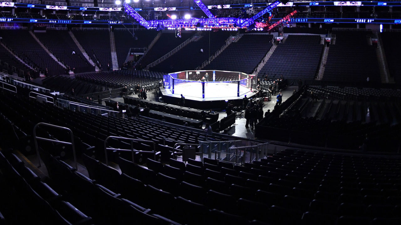 EDMONTON, ALBERTA - JULY 27: A general view of the Octagon prior to the UFC 240 event at Rogers Place on July 27, 2019 in Edmonton, Canada.