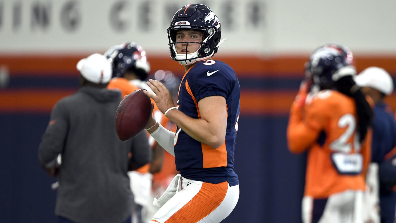 ENGLEWOOD, CO - JULY 29: Denver Broncos quarterback Drew Lock #3 looking downfield during training camp at UCHealth Training Center on July 29, 2019 in Englewood, Colorado.