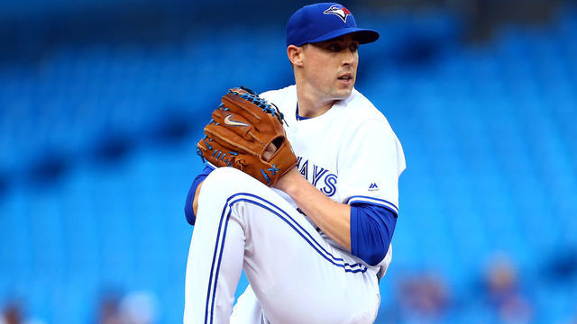 TORONTO, ON - JULY 23: Aaron Sanchez #41 of the Toronto Blue Jays delivers a pitch in the first inning during a MLB game against the Cleveland Indians at Rogers Centre on July 23, 2019 in Toronto, Canada.