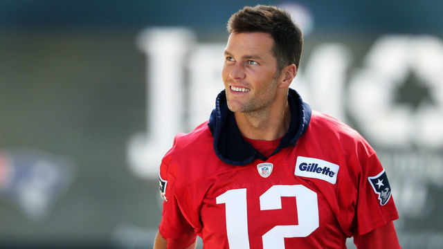 FOXBOROUGH, MA - JULY 25: New England Patriots quarterback Tom Brady comes up the stairs and heads for the field for the first workout at Patriots training camp at Gillette Stadium in Foxborough, MA on July 25, 2019.