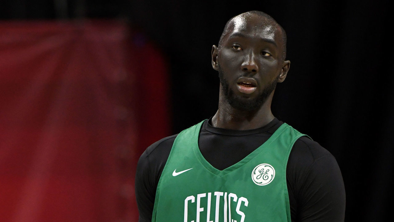 LAS VEGAS, NEVADA - JULY 11: Tacko Fall #55 of the Boston Celtics stands on the court during a game against the Memphis Grizzlies during the 2019 NBA Summer League at the Thomas & Mack Center on July 11, 2019 in Las Vegas, Nevada. The Celtics defeated the Grizzlies 113-87.