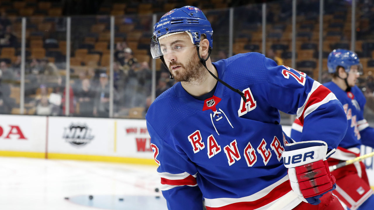 BOSTON, MA - MARCH 27: New York Rangers defenseman Kevin Shattenkirk (22) before a game between the Boston Bruins and the New York Rangers on March 27, 2019, at TD Garden in Boston, Massachusetts.