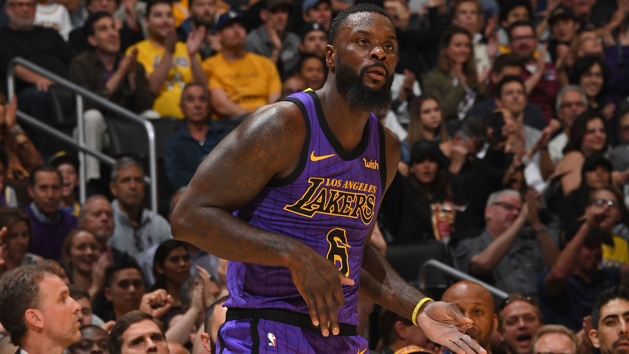 LOS ANGELES, CA - MARCH 29: Lance Stephenson #6 of the Los Angeles Lakers reacts against the Charlotte Hornets on March 29, 2019 at STAPLES Center in Los Angeles, California. NOTE TO USER: User expressly acknowledges and agrees that, by downloading and/or using this Photograph, user is consenting to the terms and conditions of the Getty Images License Agreement. Mandatory Copyright Notice: Copyright 2019 NBAE