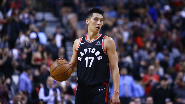 TORONTO, ON - APRIL 1: Jeremy Lin #17 of the Toronto Raptors dribbles the ball during the second half of an NBA game against the Orlando Magic at Scotiabank Arena on April 1, 2019 in Toronto, Canada.