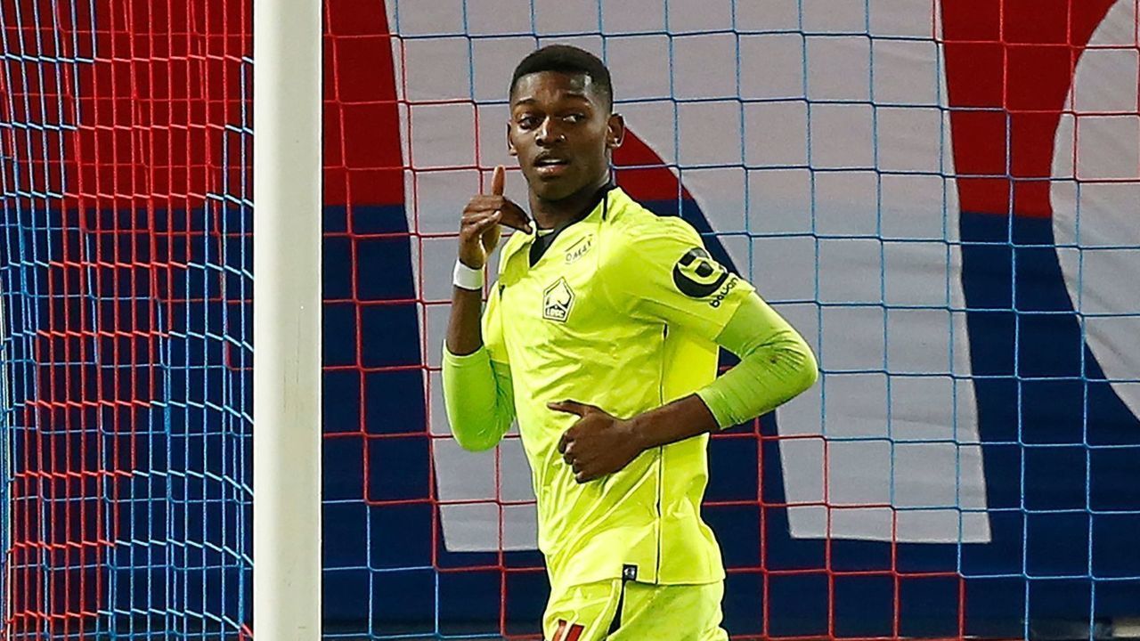 Lille's Portuguese forward Rafael Leao celebrates after scoring a goal during the French L1 football match between Caen (SMC) and Lille (LOSC) on January 11, 2019, at the Michel d'Ornano Stadium, in Caen, northwestern France.