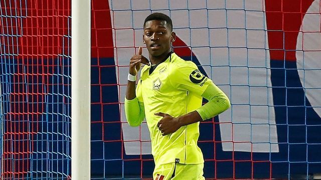 Lille's Portuguese forward Rafael Leao celebrates after scoring a goal during the French L1 football match between Caen (SMC) and Lille (LOSC) on January 11, 2019, at the Michel d'Ornano Stadium, in Caen, northwestern France.
