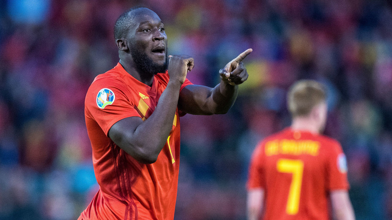 BRUSSELS, BELGIUM - JUNE 08: Romelu Lukaku of Belgium celebrate after scoring goal during the 2020 UEFA European Championships group I qualifying match between Belgium v Kazakhstan at King Baudouin Stadium on June 8, 2019 in Brussels, Belgium.