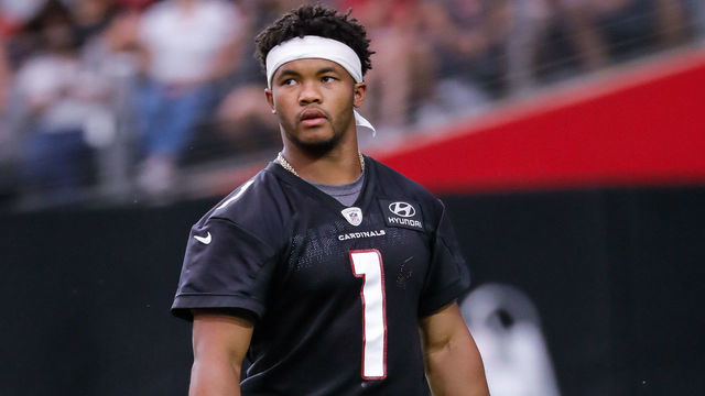 GLENDALE, AZ - JULY 25: Arizona Cardinals quarterback Kyler Murray (1) looks on during the Arizona Cardinals training camp on July 25, 2019 at State Farm Stadium in Glendale, Arizona.