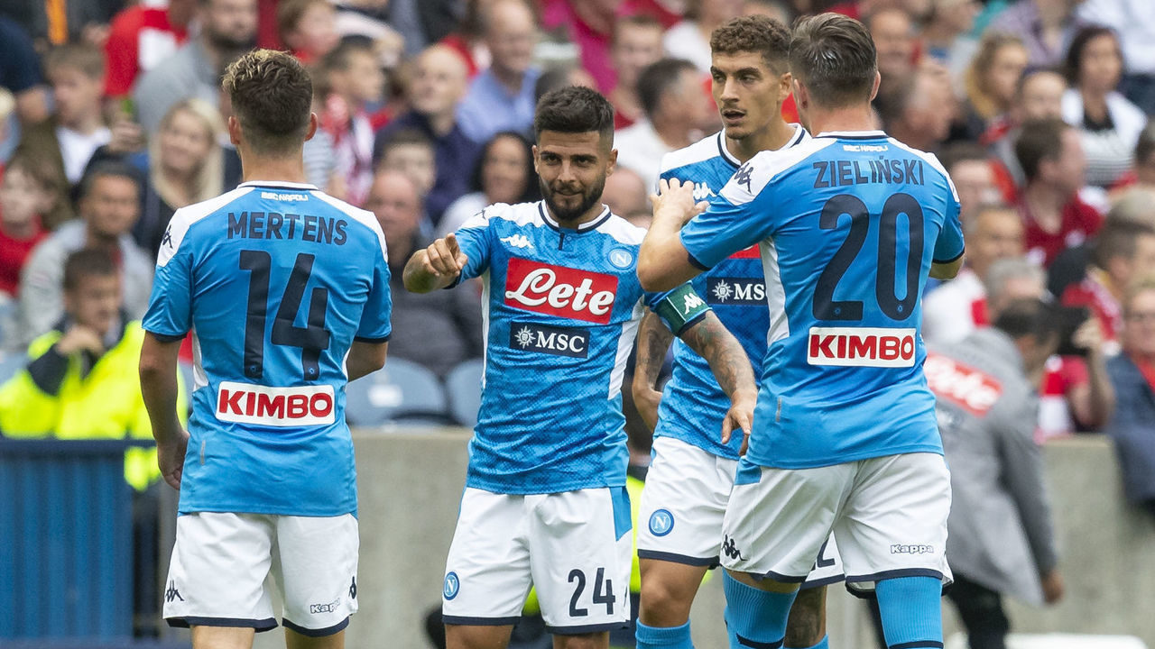 28th July 2019, BT Murrayfield Stadium, Edinburgh, Scotland; Pre-season friendly Liverpool versus SSC Napoli; Lorenzo Insigne of Napoli celebrates after scoring the opening goal to make it 1-0 to Napoli