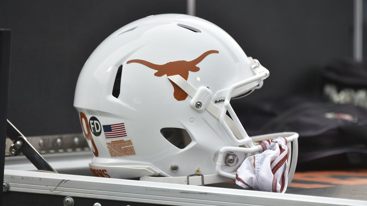 LAWRENCE, KS - NOVEMBER 23: A Texas Longhorns helmet is seen during a game against the Kansas Jayhawks at Memorial Stadium on November 23, 2018 in Lawrence, Kansas.