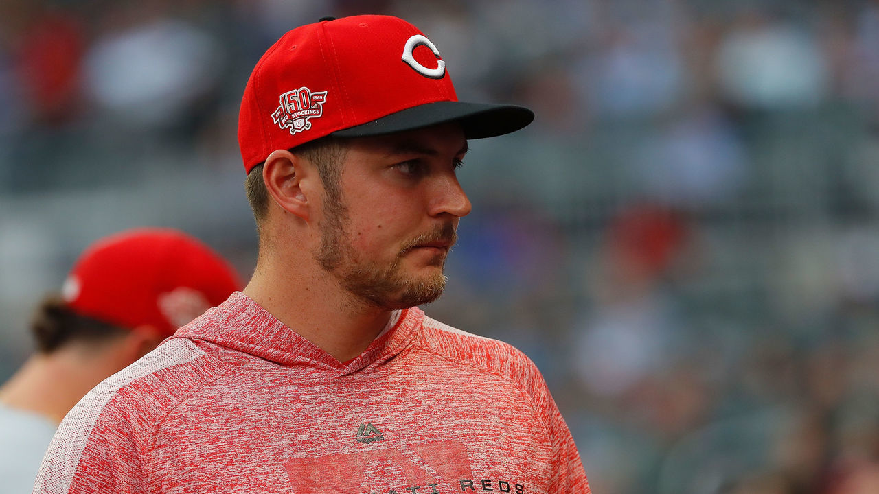 ATLANTA, GEORGIA - AUGUST 01: Trevor Bauer #27 of the Cincinnati Reds looks on during the second inning against the Atlanta Braves at SunTrust Park on August 01, 2019 in Atlanta, Georgia.