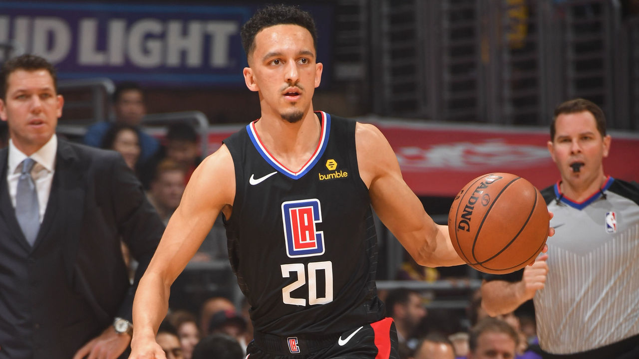 LOS ANGELES, CA - APRIL 5: Landry Shamet #20 of the LA Clippers handles the ball against the Los Angeles Lakers on April 5, 2019 at STAPLES Center in Los Angeles, California. NOTE TO USER: User expressly acknowledges and agrees that, by downloading and/or using this Photograph, user is consenting to the terms and conditions of the Getty Images License Agreement. Mandatory Copyright Notice: Copyright 2019 NBAE