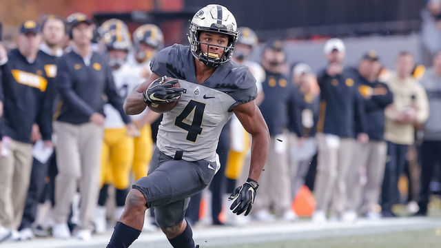 WEST LAFAYETTE, IN - NOVEMBER 03: Rondale Moore #4 of the Purdue Boilermakers runs the ball during the game against the Iowa Hawkeyes at Ross-Ade Stadium on November 3, 2018 in West Lafayette, Indiana.