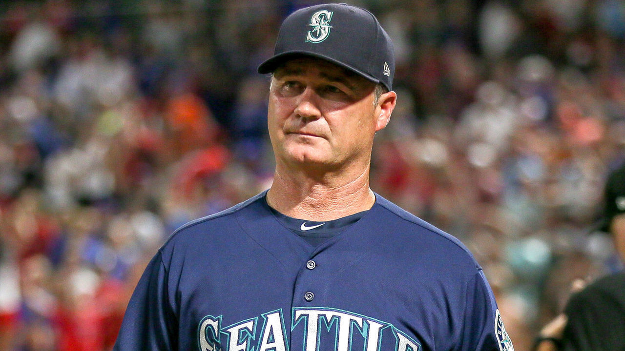 ARLINGTON, TX - JULY 30: Seattle Mariners manager Scott Servais walks back to the dugout during the game between the Seattle Mariners and the Texas Rangers on July 30, 2019 at Globe Life Park in Arlington, TX.