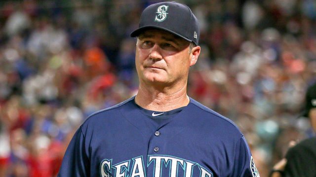 ARLINGTON, TX - JULY 30: Seattle Mariners manager Scott Servais walks back to the dugout during the game between the Seattle Mariners and the Texas Rangers on July 30, 2019 at Globe Life Park in Arlington, TX.