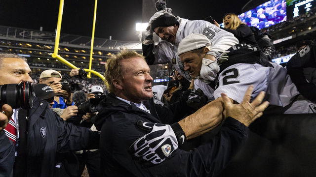 OAKLAND, CA - DECEMBER 24: Oakland Raiders head coach Jon Gruden yells during the regular season NFL football game against the Oakland Raiders on Monday, Dec. 24, 2018 at the Oakland-Alameda County Coliseum in Oakland, Calif.