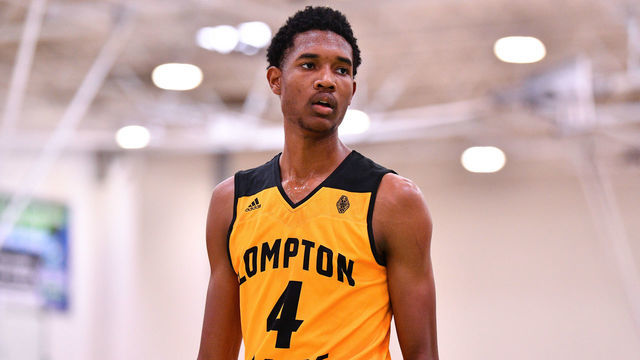 LADERA RANCH, CA - JULY 20: Evan Mobley from Rancho Christian High School looks on during the adidas Summer Championships on July 20, 2018 at the Ladera Sports Center in Ladera Ranch, CA.