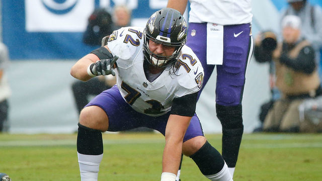 NASHVILLE, TN - OCTOBER 14: Alex Lewis #72 of the Baltimore Ravens plays against the Tennessee Titans at Nissan Stadium on October 14, 2018 in Nashville, Tennessee.