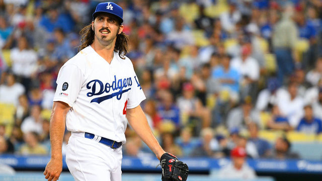 LOS ANGELES, CA - AUGUST 05: Los Angeles Dodgers pitcher Tony Gonsolin (46) walks off the mound during a MLB game between the St. Louis Cardinals and the Los Angeles Dodgers on August 5, 2019 at Dodger Stadium in Los Angeles, CA.