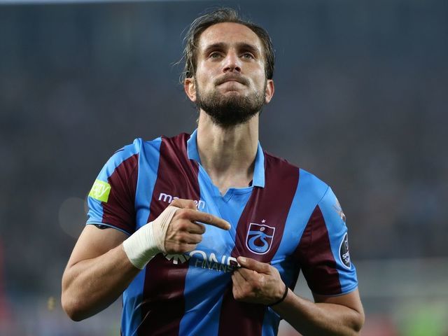 TRABZON, TURKEY - MAY 18: Yusuf Yazici of Trabzonspor celebrates after scoring a goal during Turkish Super Lig soccer match between Trabzonspor and Besiktas at the Medical Park Stadium in Trabzon, Turkey on May 18, 2019.