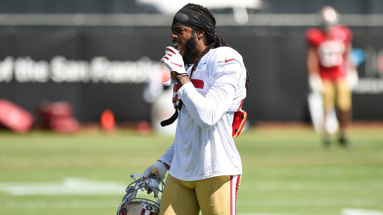 SANTA CLARA, CA - JULY 29: San Francisco 49ers cornerback Richard Sherman (25) during San Francisco 49ers training camp at SAP Performance Facility on July 29, 2019 in Santa Clara, CA.