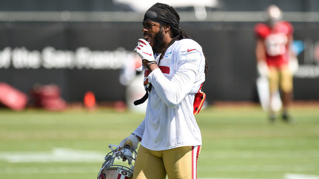 SANTA CLARA, CA - JULY 29: San Francisco 49ers cornerback Richard Sherman (25) during San Francisco 49ers training camp at SAP Performance Facility on July 29, 2019 in Santa Clara, CA.