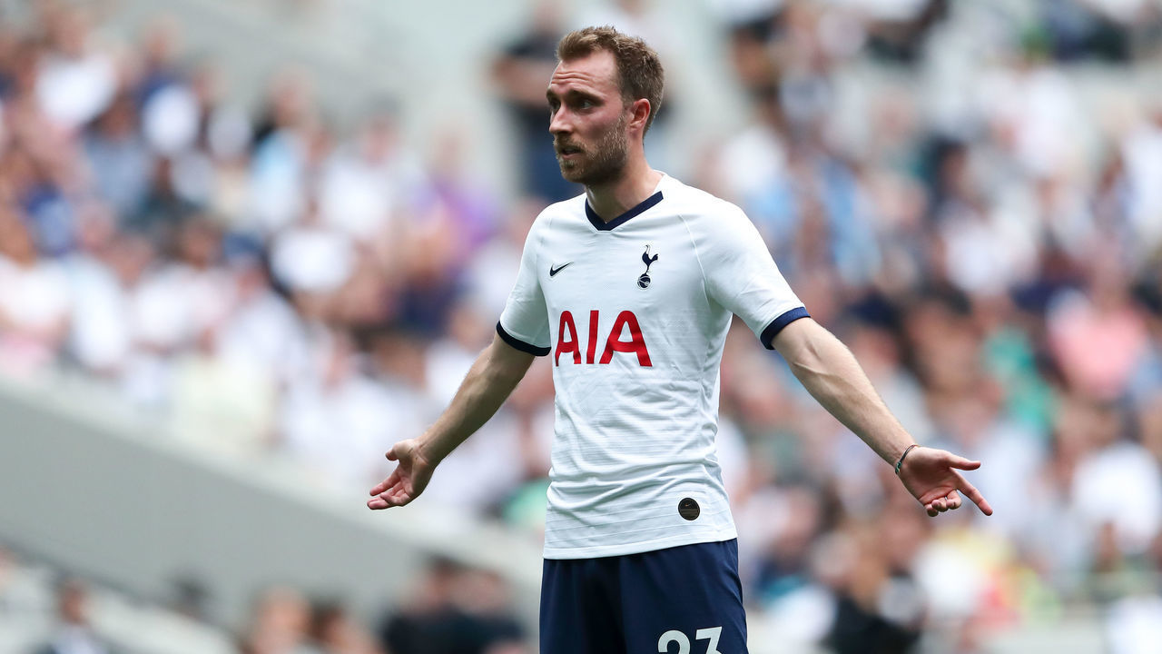 LONDON, ENGLAND - AUGUST 04: Christian Eriksen of Tottenham Hotspur reacts during the 2019 International Champions Cup match between Tottenham Hotspur and FC Internazionale at Tottenham Hotspur Stadium on August 4, 2019 in London, England.