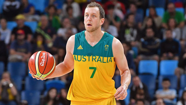 RIO DE JANEIRO, BRAZIL - AUGUST 21: Joe Ingles #7 of Australia handles the ball against Spain during the Bronze Medal Game on Day 16 of the Rio 2016 Olympic Games on August 21, 2016 at Barra Carioca Arena 1 in Rio de Janerio, Brazil. NOTE TO USER: User expressly acknowledges and agrees that, by downloading and or using this photograph, user is consenting to the terms and conditions of Getty Images License Agreement. Mandatory Copyright Notice: Copyright 2016 NBAE