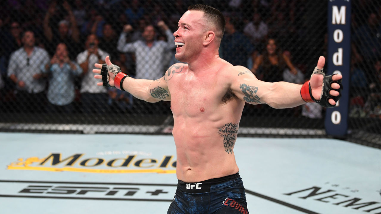 NEWARK, NJ - AUGUST 03: Colby Covington reacts after the conclusion of his welterweight bout against Robbie Lawler during the UFC Fight Night event at the Prudential Center on August 3, 2019 in Newark, New Jersey.