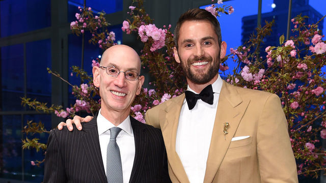 NEW YORK, NEW YORK - MAY 01: Presenter Adam Silver and Honoree Kevin Love pose with an award backstage the Child Mind Institute's 2019 Change Maker Awards at Carnegie Hall on May 01, 2019 in New York City.