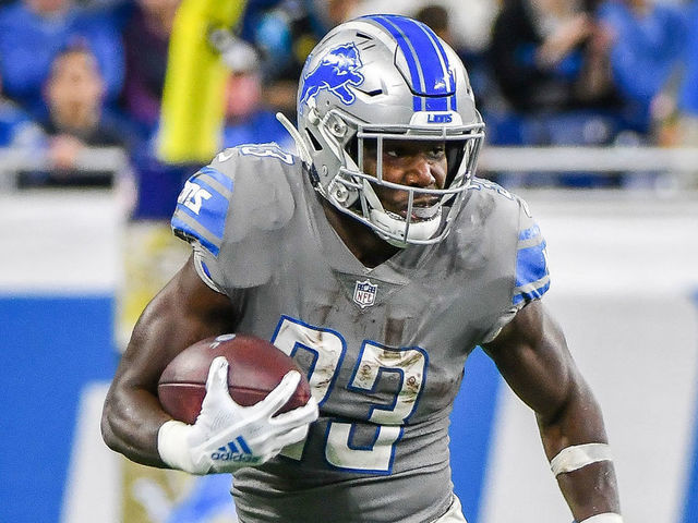 Detroit Lions running back Kerryon Johnson runs during an NFL