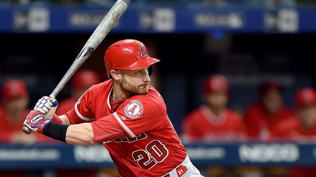 ST PETERSBURG, FL - JUNE 14: Jonathan Lucroy #20 of the Los Angeles Angels bats against the Tampa Bay Rays at Tropicana Field on June 14, 2019 in St Petersburg, Florida.