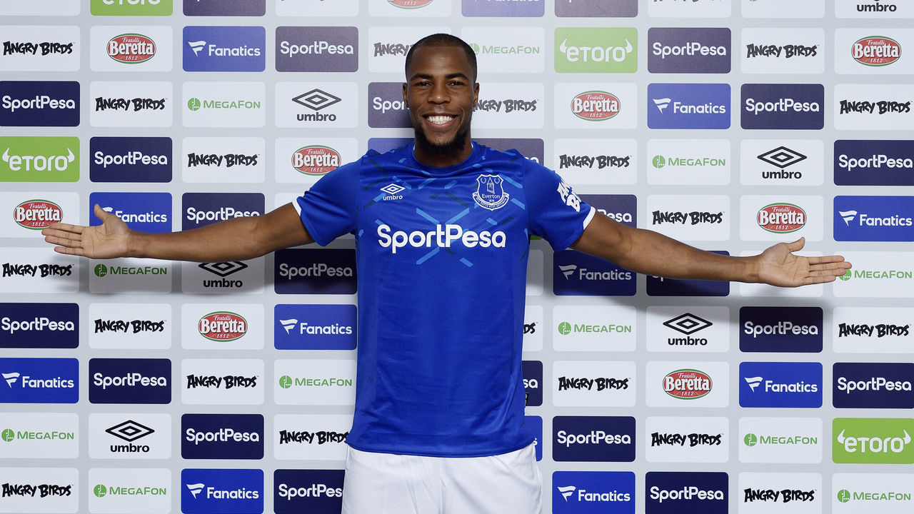 HALEWOOD, ENGLAND - AUGUST 7: (EXCLUSIVE COVERAGE) Djibril Sidibe poses for a photo after signing for Everton at USM Finch Farm on August 7, 2019 in Halewood, England.