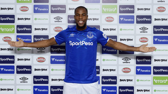HALEWOOD, ENGLAND - AUGUST 7: (EXCLUSIVE COVERAGE) Djibril Sidibe poses for a photo after signing for Everton at USM Finch Farm on August 7, 2019 in Halewood, England.