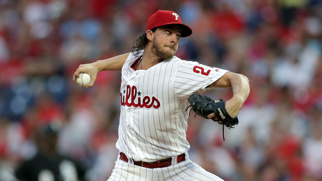 PHILADELPHIA, PA - AUGUST 3: Starting pitcher Aaron Nola #27 of the Philadelphia Phillies throws a pitch in the second inning during a game against the Chicago White Sox at Citizens Bank Park on August 3, 2019 in Philadelphia, Pennsylvania.